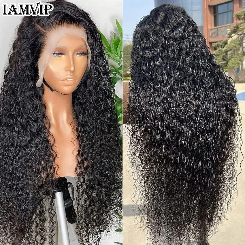 IAMVIP 22 26 Inch Deep Wave Transparent 13x6 13×4 Lace Front Human Hair Wigs 200% Brazilian Water Curly Frontal Wig For Women