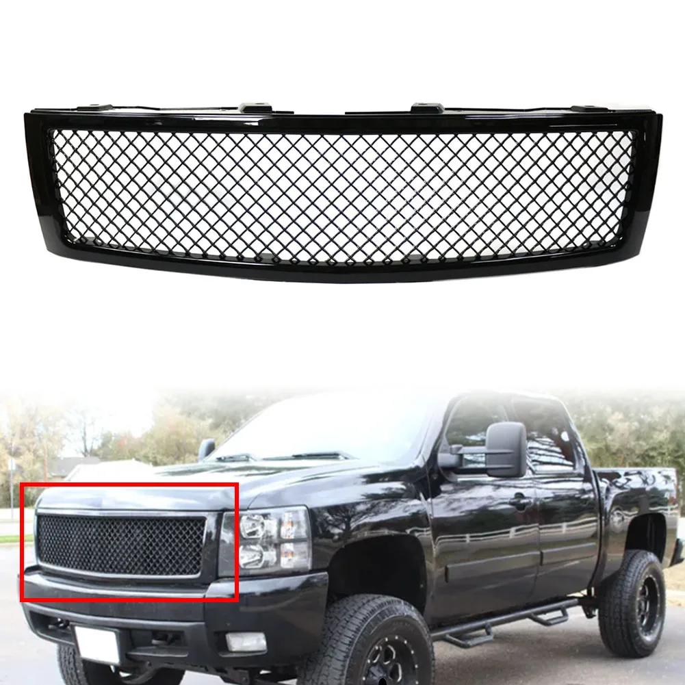 

Black Car Honeycomb Mesh Front Bumper Center Grille Upper Grill For Chevy Silverado 1500 2007 2008 2009 2010 2011 2012 2013