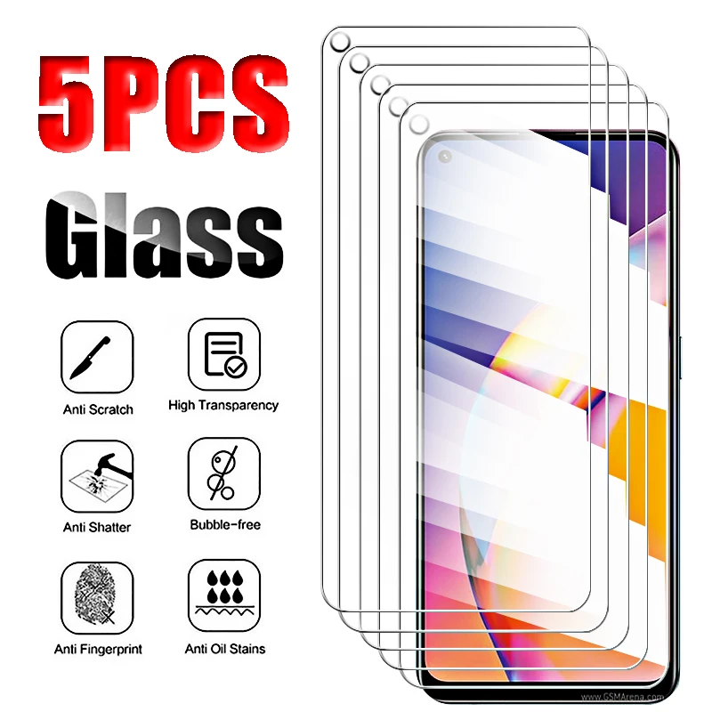 5 Pcs Protective Glass for OPPO Reno5 Lite Reno 5 K Z F 5G 4G Clear Tempered Film on For OPPO Reno 5K 5Z 5F Front Glass BLACK HD