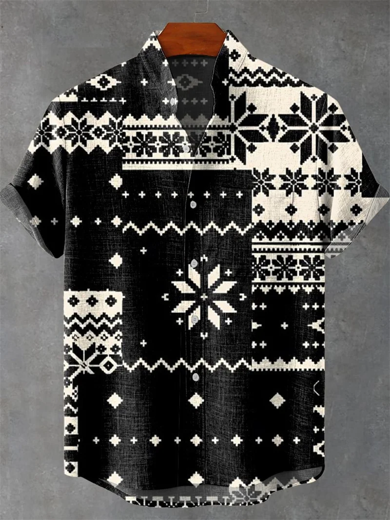 

Мужская льняная рубашка с короткими рукавами из 80% с 3D геометрическим принтом, новый цветной блок, модный художественный узор, удобные пуговицы, лето