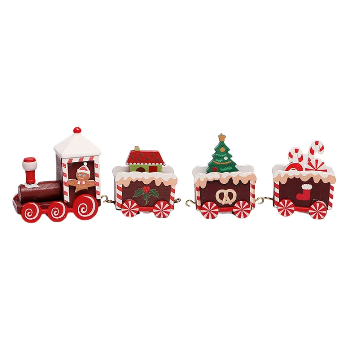 4 Knots Christmas Train Painted Wooden Christmas Decoration for Home with Santa Kids Toys Ornament Navidad 2024 New Year Gift
