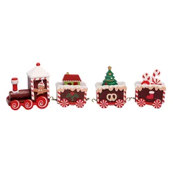 4 Knots Christmas Train Painted Wooden Christmas Decoration for Home with Santa Kids Toys Ornament Navidad 2024 New Year Gift