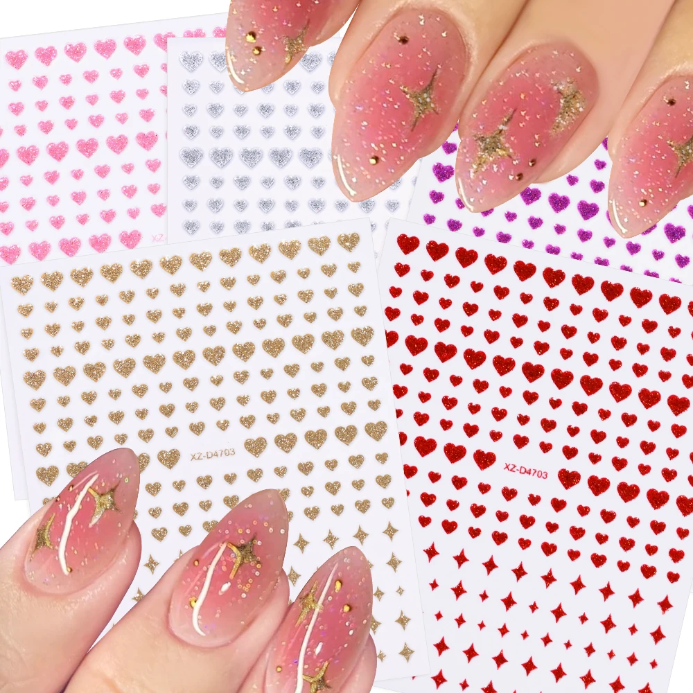 5 Farben/Set Glitzer Valentinstag Herz Stern Nagelaufkleber Y2K Sternenlicht Liebe Nägel Klebeaufkleber Romantische Maniküre Slider