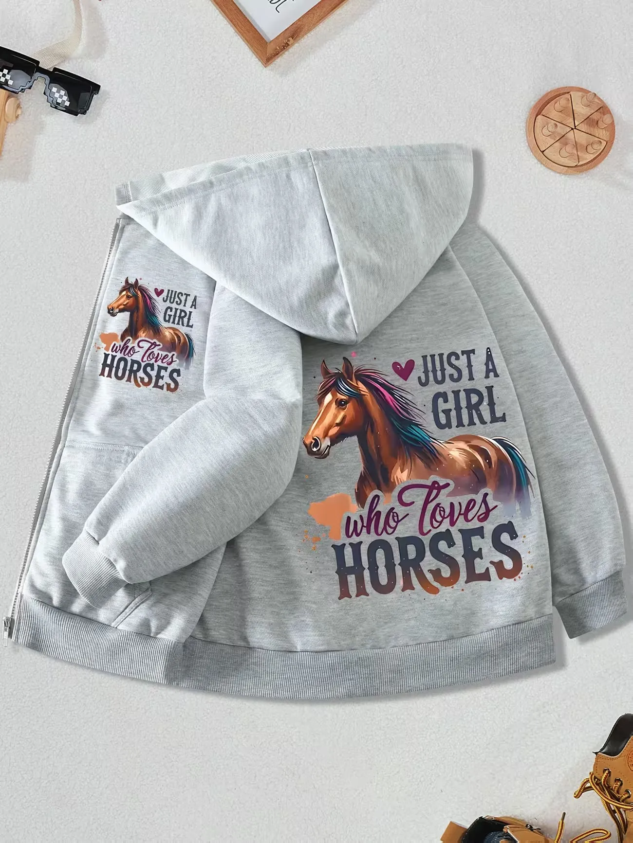 Vintage Horses Print Hoodie Zip Up Jacket Retro Hoody Graphic Girls Zipper Autumn Winter Cartoon Sweatshirts