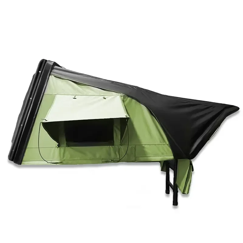 Customizable Hard Shell Rooftop Tent for Pickup Truck Bed Camping Khaki Oxford Body Black Top Cover Quick Setup