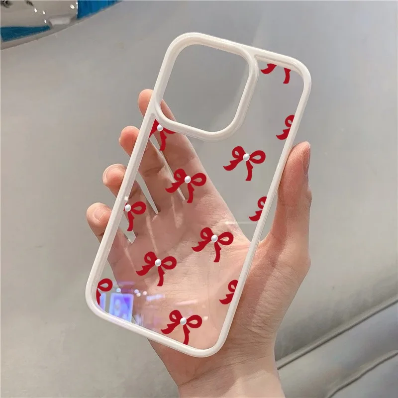 Funda de teléfono transparente con lazo rojo y rosa a la moda para iPhone 15 16 17 Pro Max Plus 16E 14 13 12 11 Pro Max MINI 17 Air cubierta anticaída