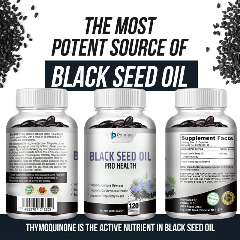 Black Seed Oil Capsules - Supports Immune Defense, Cardiovascular Health, and Promotes Respiratory Health