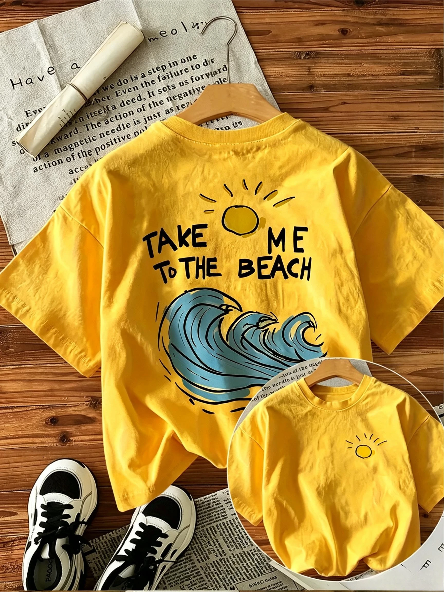Brand Unisex Kids Teens Fashion Casual T-Shirt Beach Tee TAKE ME TO THE BEACH Cute Sun Wave Print Short Sleeve Summer Tops