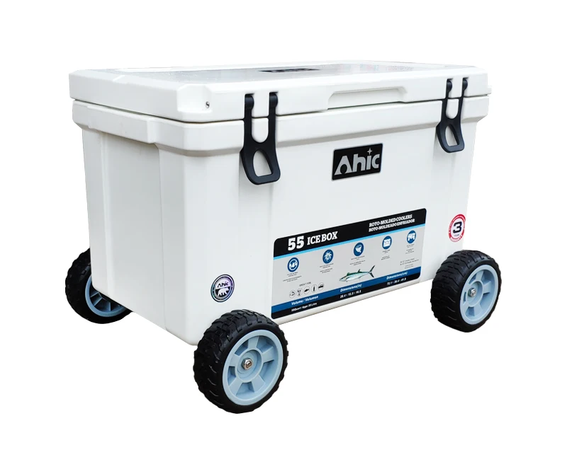 Custom 55l Plastic Large Plastic Can Beer Insulated Food Box Ice Chest Cooler Box With Wheel For Outdoor Fishing