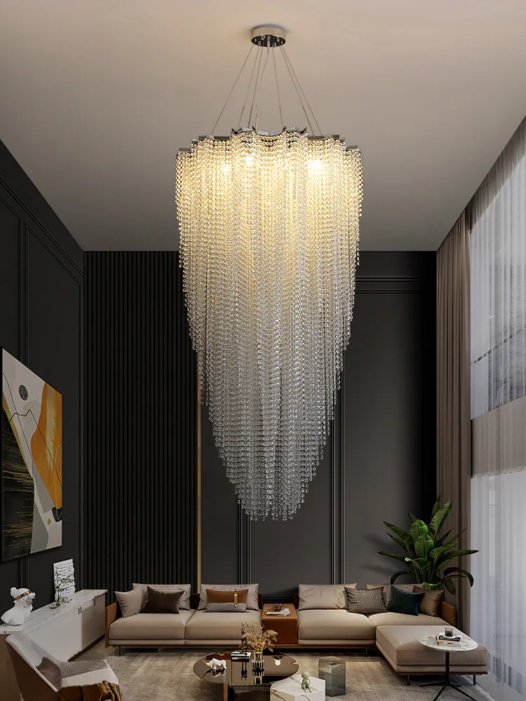 

Modern luxury K9 crystal dining room chandelier, designer villa living room lighting, staircase hanging decorative chandelier