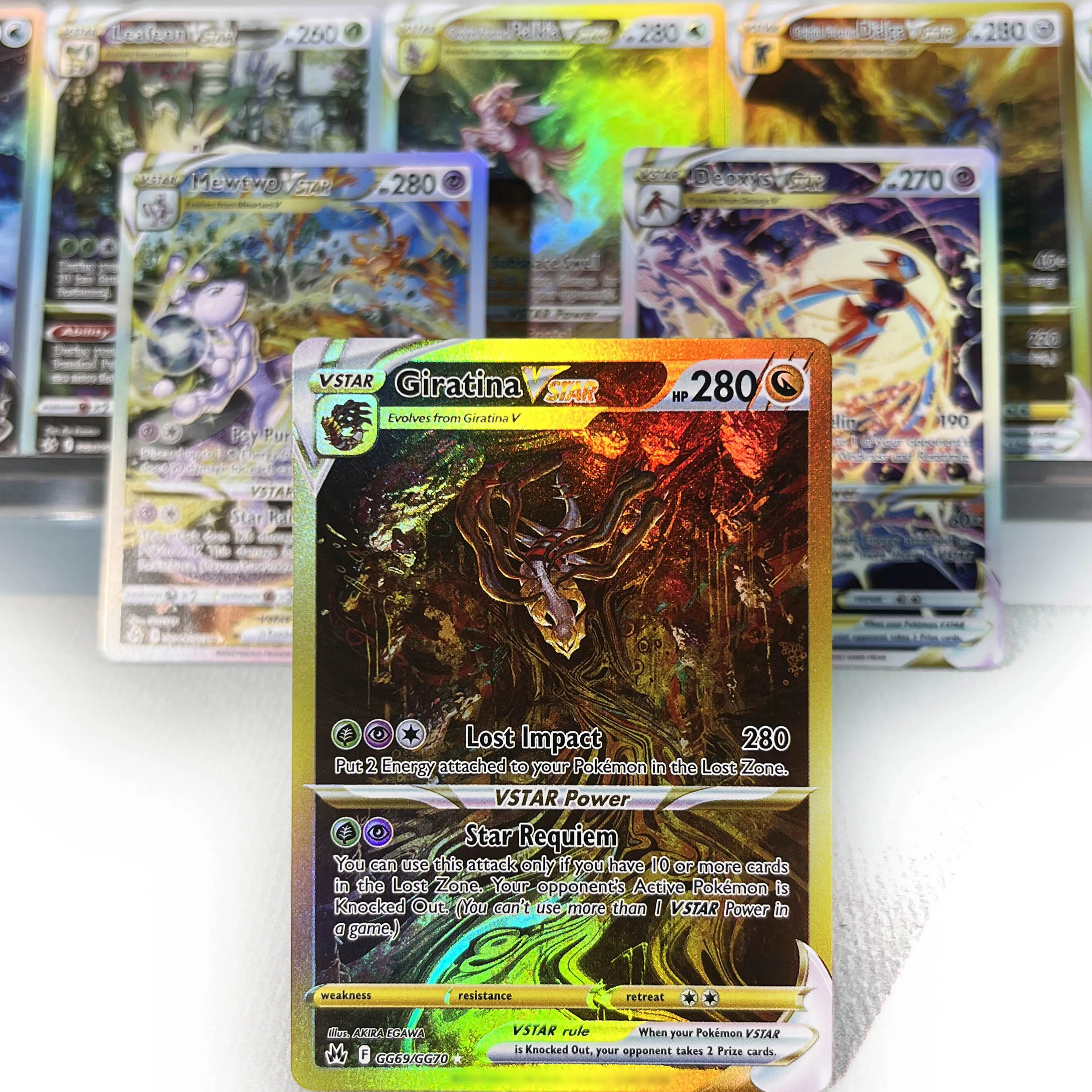 بطاقات تاج زينيث PKM PTCG5-C قوس قزح نادرة Mewtwo Giratina Arceus Leafeon VSTAR مجموعة ألعاب المعركة هدايا للهوايات