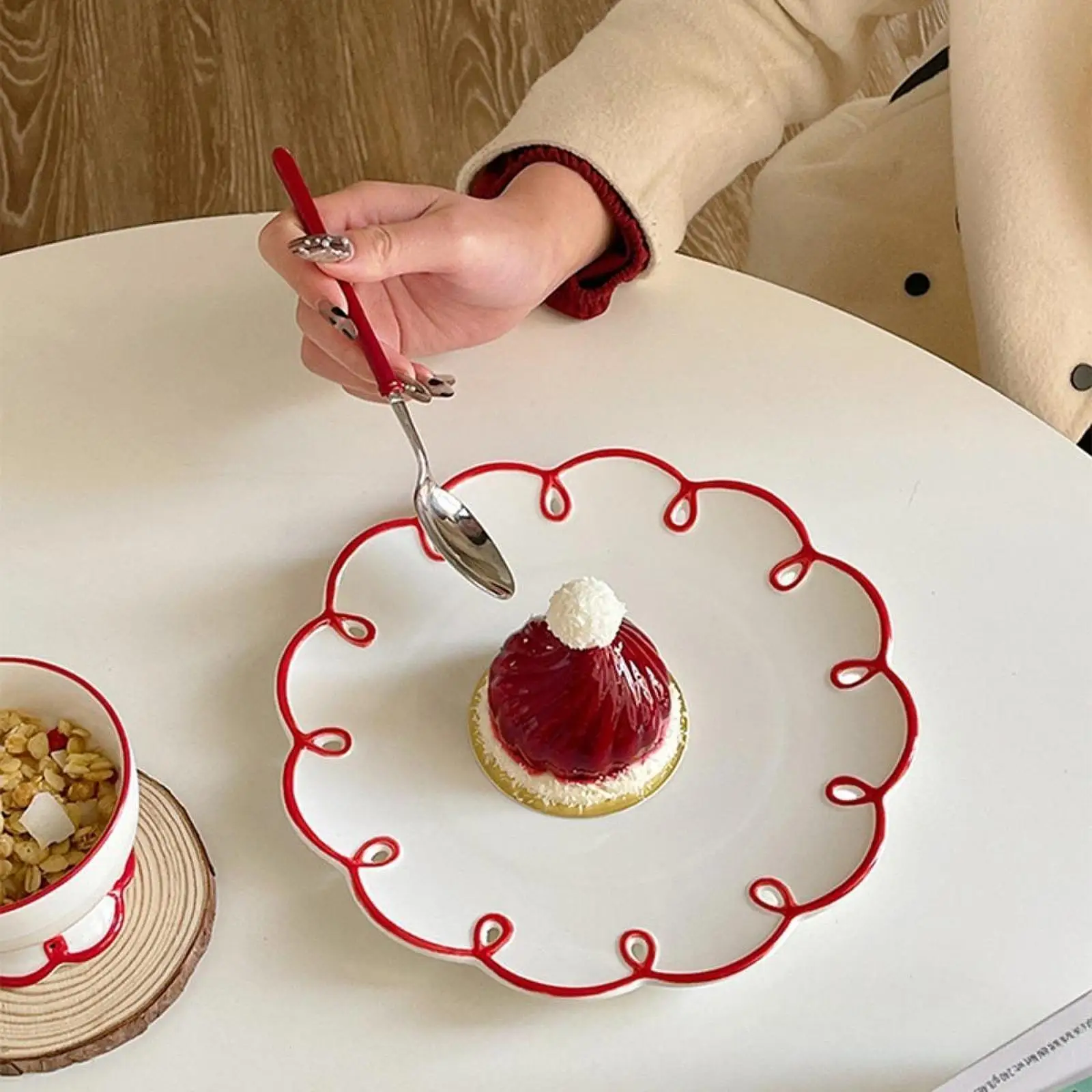 Plato de postre resistente a los arañazos, centros de mesa de estilo coreano, plato para servir en forma de flor para los lados, galletas de frutas, pastel de queso