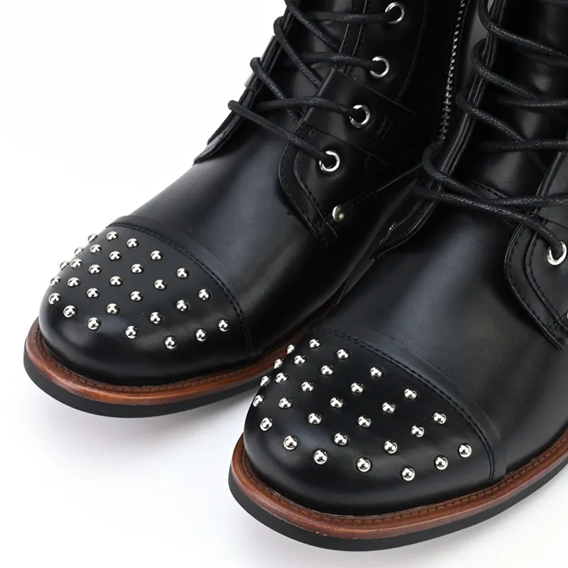Mens Boots Retro Rivets Motorcycle Boots for Men Designer Belt Buckle Leather Knight Boot Comfortable Western Boots Botas Hombre view 6