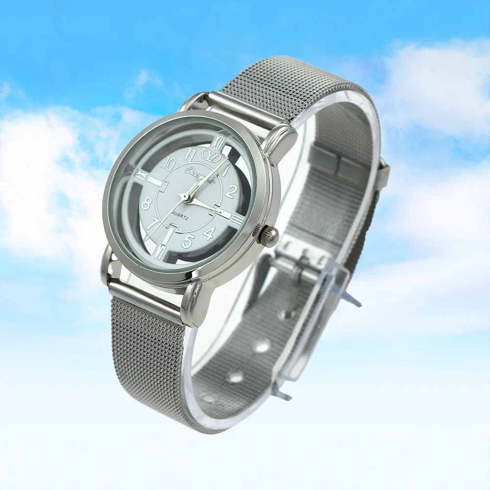 Ladies Casual Fashion Quartz Watch Black White Dial Hollow Band Stainless Steel High Quality Wristwatch Popular Gift