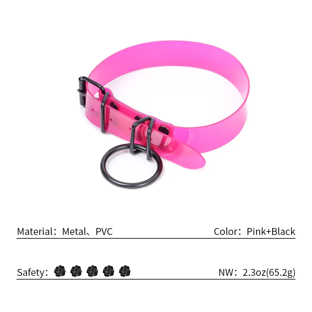 Colarinho de PVC rosa com Black Metal Panda Ring, jogo alternativo de roleplay, brinquedos sexuais para mulheres e casais, colar decorativo