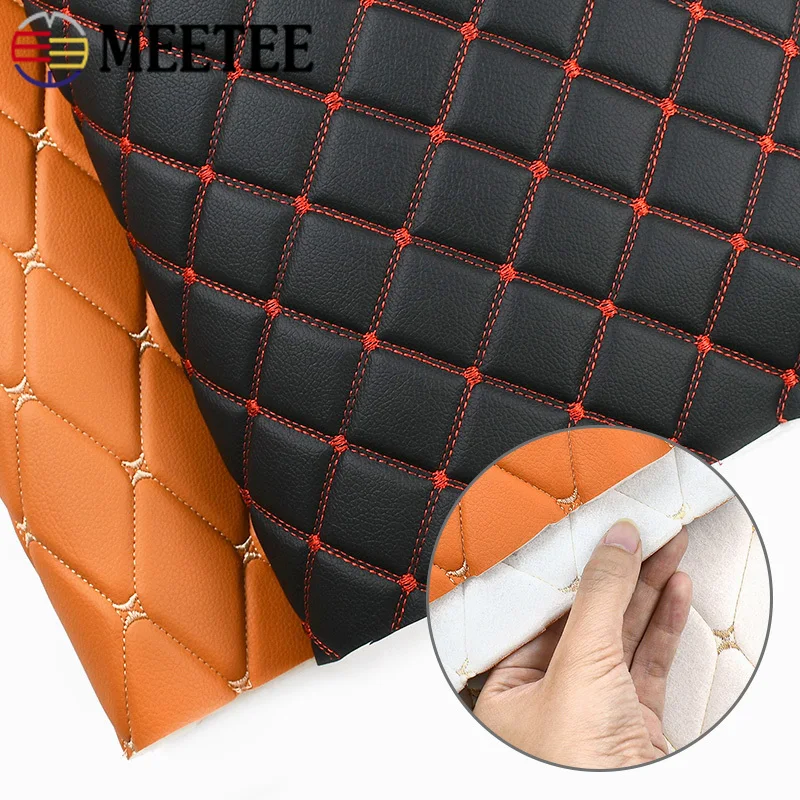 

45/90x160cm Embroidered Quilted PU Leather Fabric Car Interior Seat Cushion Cloth Plaid Sponge Padding Fabrics Sewing Material