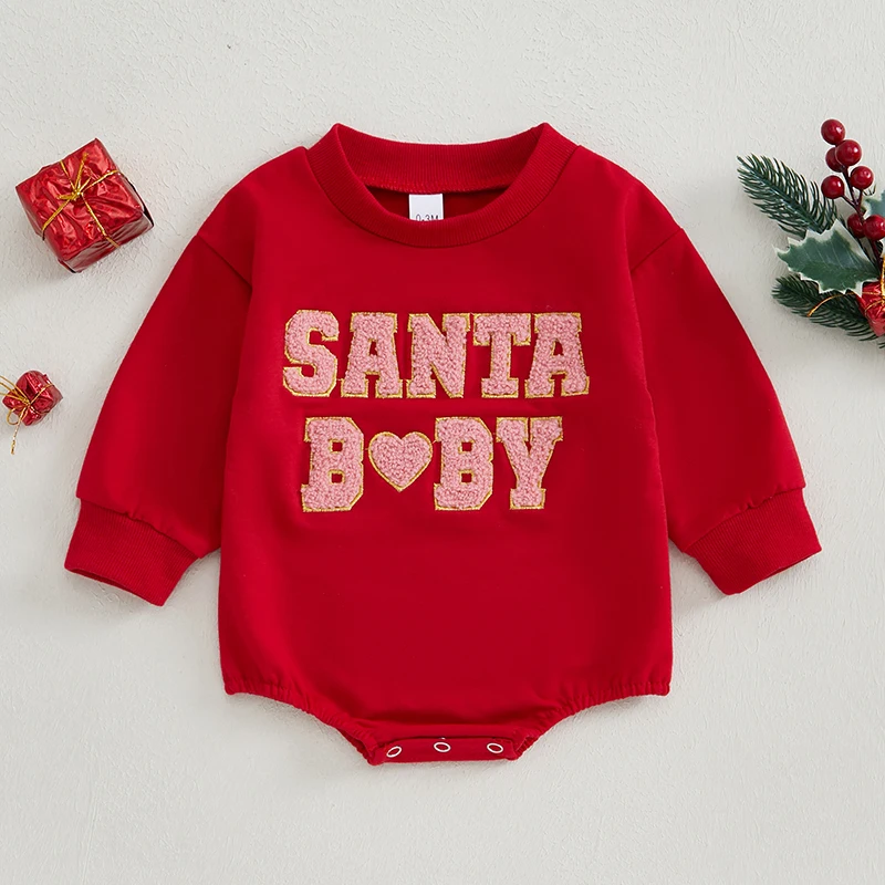 MISOWMNJOY Baby Christmas Clothes for Girls Boys Casual Sweatshirt Romper Cute Letter Long Sleeve Jumpsuit Newborn Bodysuits