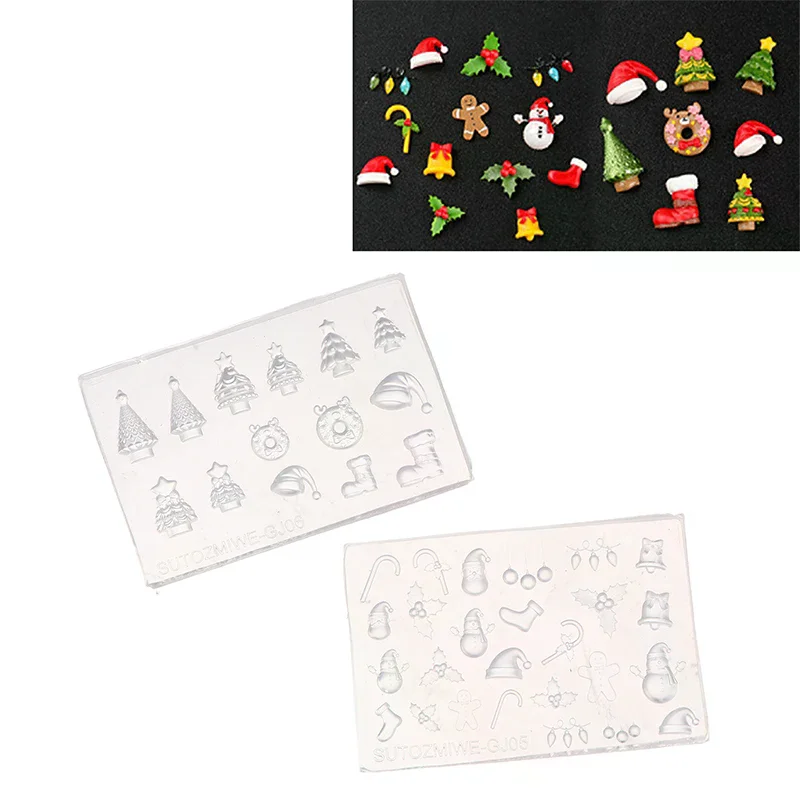 3D Silicone Nail Mold For DIY Nail Art Christmas Tree Snowman Bell Gingerbread Man Transparent Design Template Manicure Tool