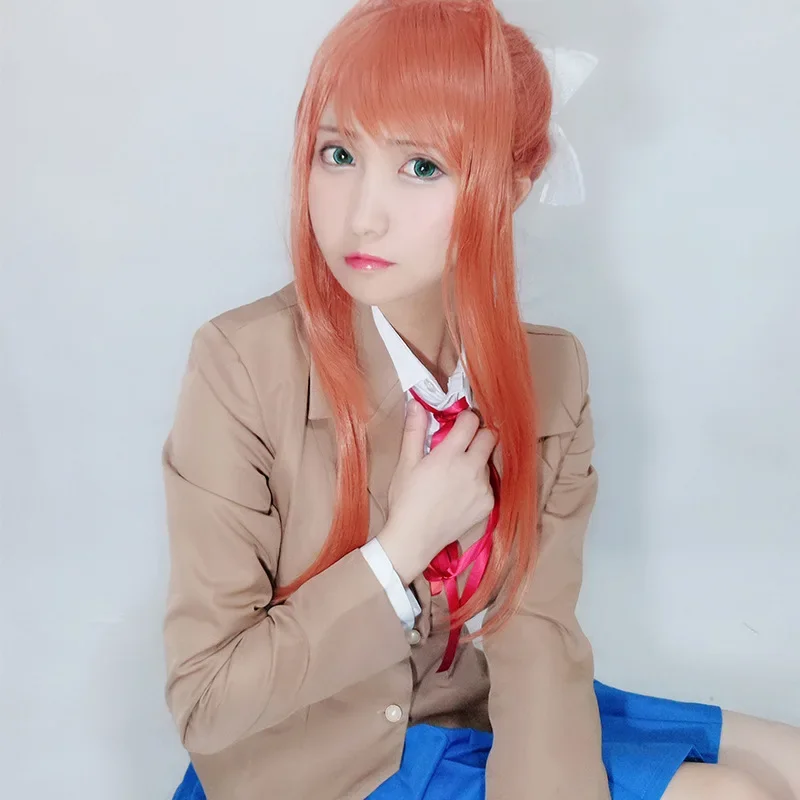 Juego de Anime Doki Club de literatura Monica Yuri disfraces Cosplay Halloween mujer abrigo chaleco camisa Falda corta traje con cinta