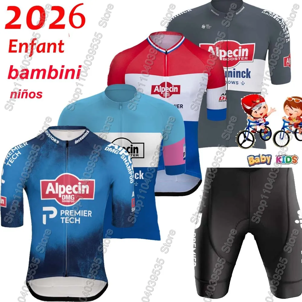 

Детский комплект велосипедной формы Alpecin Premier Tech 2026 для мальчиков и девочек, Mathieu van der Poel, Нидерланды, велосипедная одежда, детская футболка