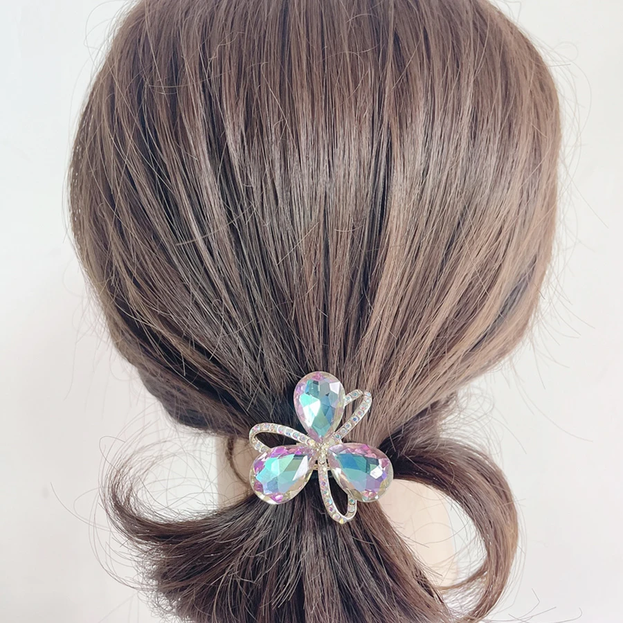 New Fashion Korean Style Alloy Glass Hair Rope For Girl Women Headbands Shining Flower Ponytail Elastic Hair Bands Hair Ties