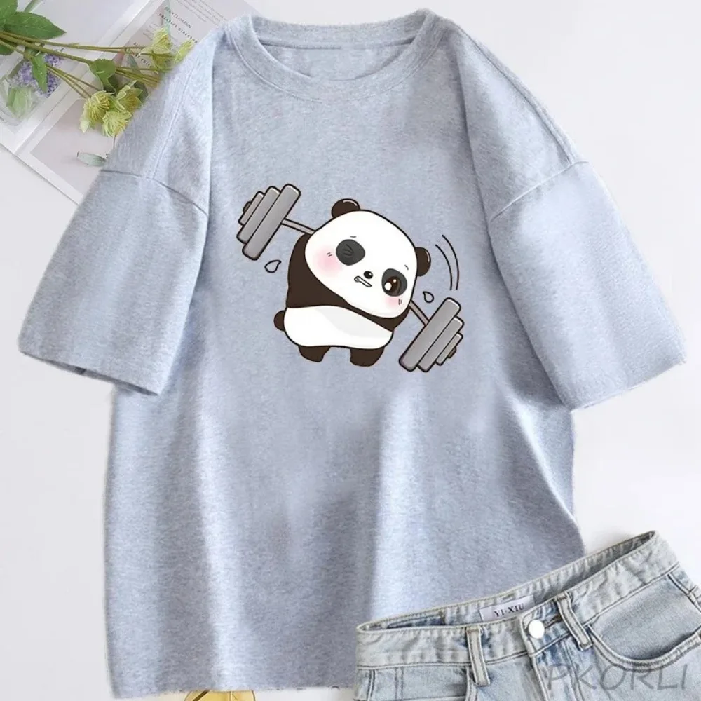 Plus-size Panda T-shirts The Struggle Is Real Weightlifting Fitness Gym Cute T Shirt Women Funny Cotton T Shirts Oversize Womens