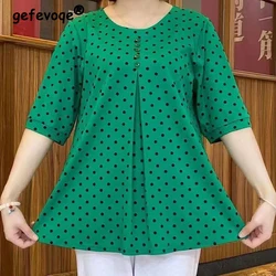 Women's Clothing Fashion Ruffled Polka Dot Printed Half Sleeve Oversized T-shirts 2024 Summer Ladies Casual O Neck Pullover Tops