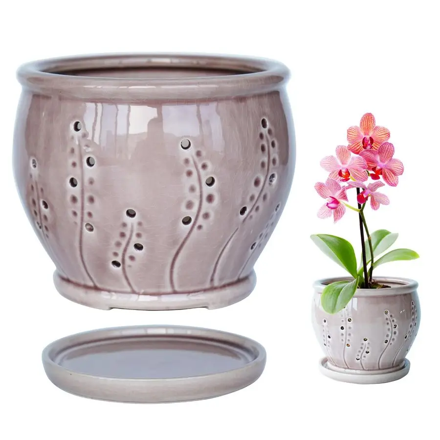 

Pots with Holes, 6 inch Ceramic Orchid Pot for Repotting,Succulent Planters Flower Plant Pots for Plants, Breathable Slotted Orc