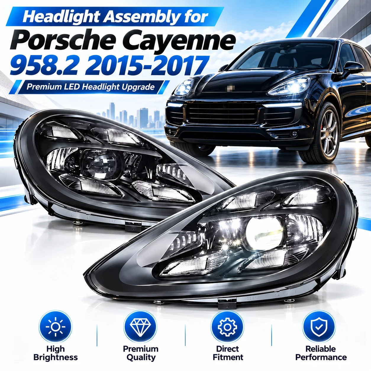 Car LED Headlight For Porsche Cayenne 958.2 2015-2017 Front Head Light Plug and Play High Configure Design Matrix Accessories