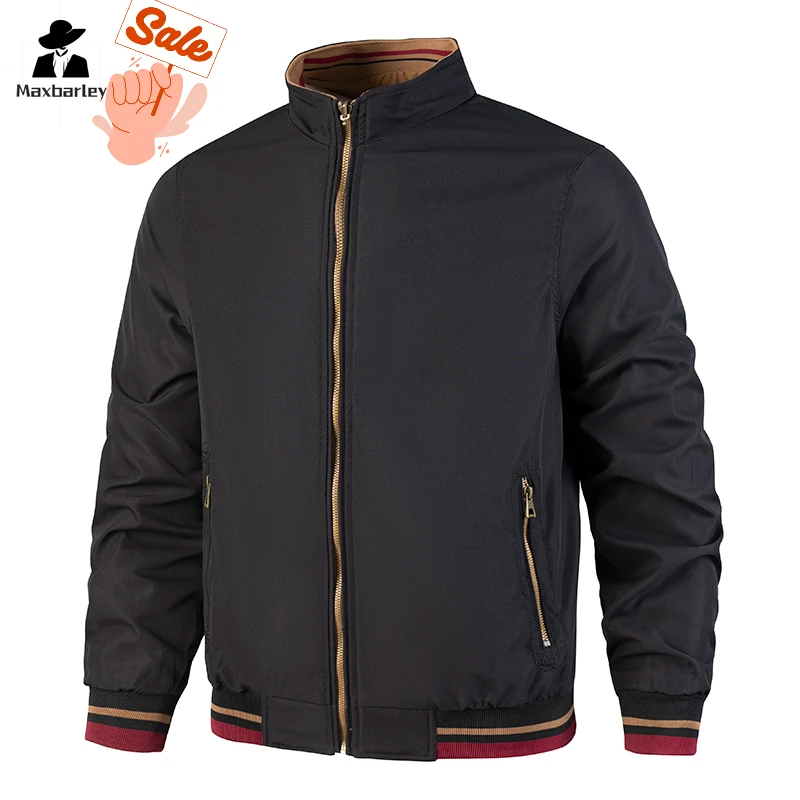 

2025 New Brand Jacket Men's Autumn High Quality Double sided Wear Solid Color Windproof Flight Jacket Casual Loose Stand up Coat