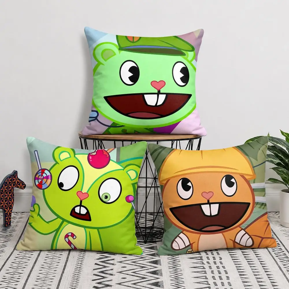 N-Nutty H-Happy Tree F-Friends Cushion Cover Silky Short Plush Invisible Zipper Dustproof Sofa Pillow Case For Home Decor