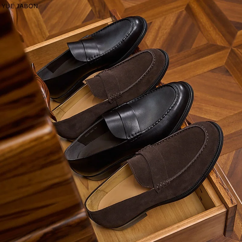 

Men's Cow Suede Leather Comfort Loafers Flat Casual Slip-on Spring Shoes Fashion Flats, Classic Round Toe Genuine Leather Loafer