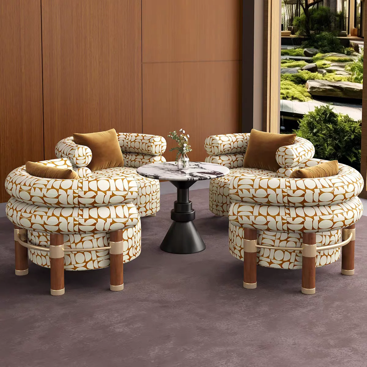 Retro single solid wood casual sofa chair, suitable for bedrooms and hotel lobbies