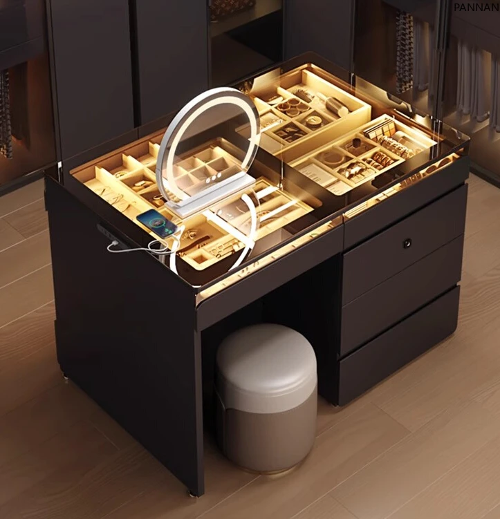 Dresser Bedroom Smart Fingerprint Lock Makeup Table Light Luxury Premium Sense Bucket Cabinet Integrated Makeup Table