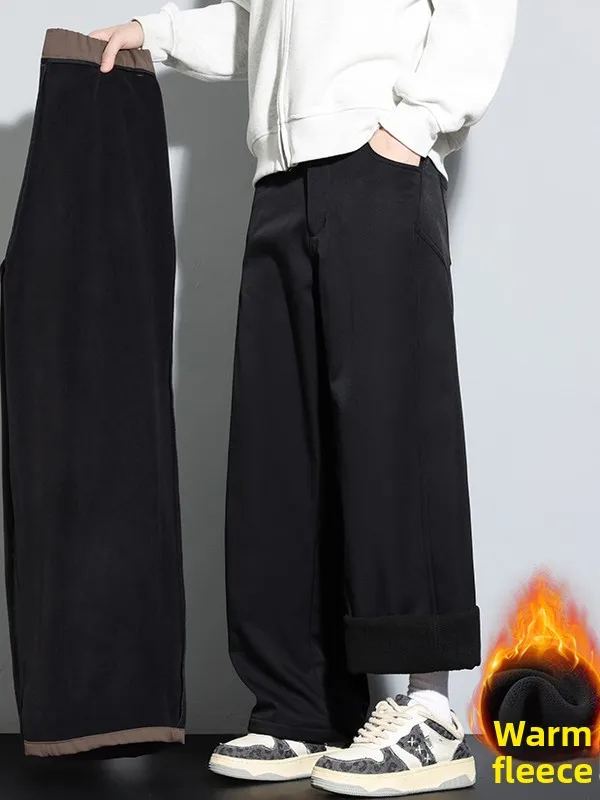 

Мужские повседневные брюки Thiened Fce прямого кроя, осенне-зимние теплые широкие брюки, молодежные джинсы-парашюты в гонконгском стиле