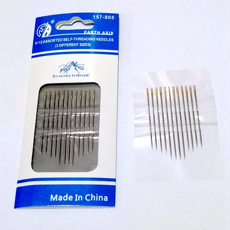 Blind Multi-Size Needles with Gold Tail, Easy to go, Through from Side, Hand Sewing, Embroidery Tool, DIY Needlework, 12Pcs