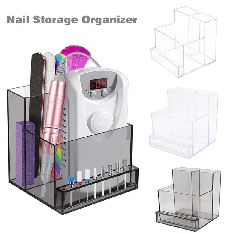 Nail Drill Bits Holder Display Clear Nail Display Box Transparent Makeup Brush Tweezers Storage Organizer Nail Manicure Tools