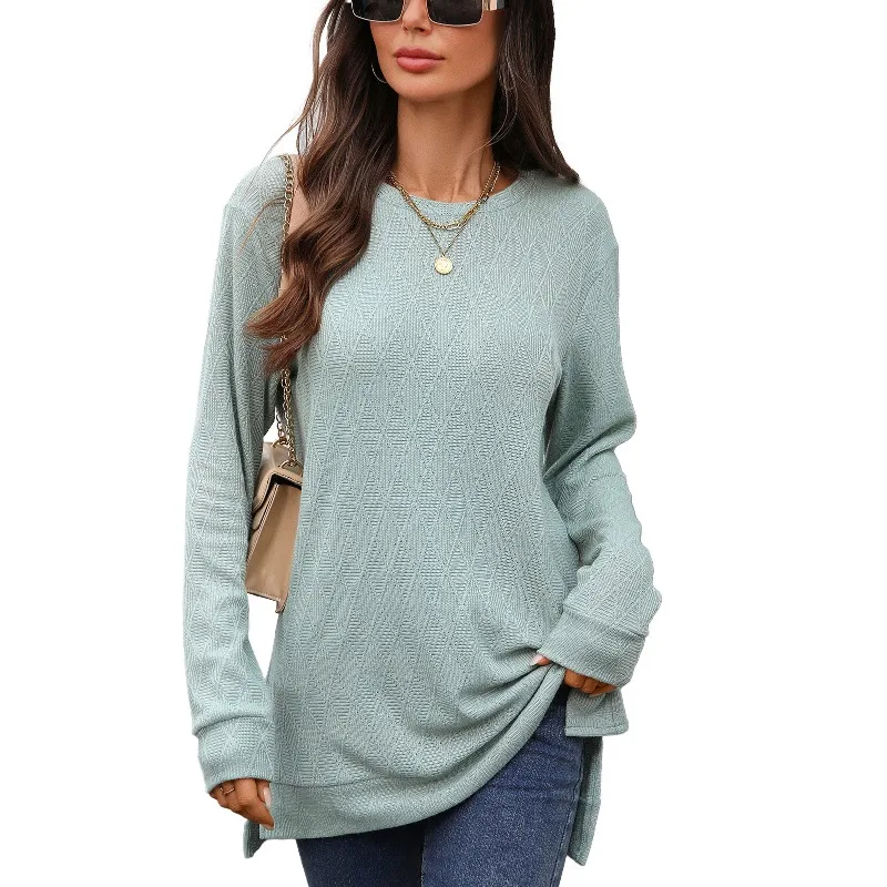 

Round Neck Geometric Loose Long-sleeved Tops Ropa De Mujer Basic Blouses Clothes Pullover T-shirt Feminina Tee Graphic Camisetas