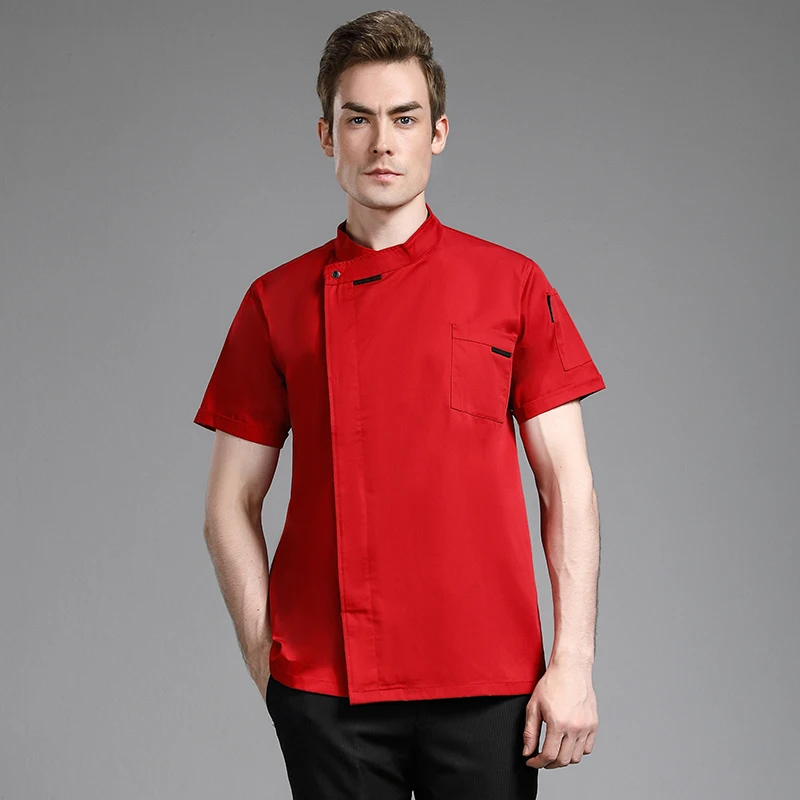 Professionele Chef-Kok Jas Bakkerij Pizza Cook Wear Chef Shirts Kookpak Korte Mouw Hotel Kostuum Keuken Blouse Voor Man