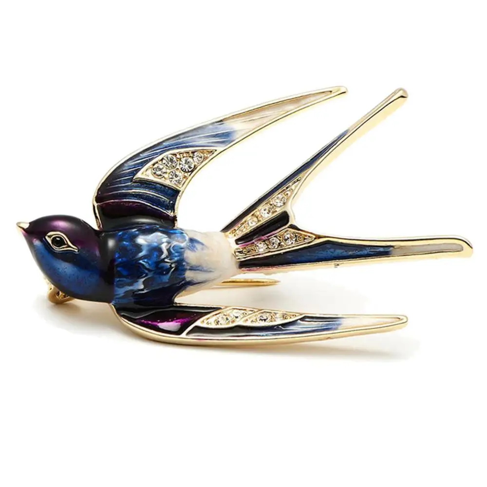 Alloy Pin Women Fashion Brooch Jewelry Enamel Swallow Bird Collar Scarf Accessory Enamel Design Lapel Clothes Decor Брошка