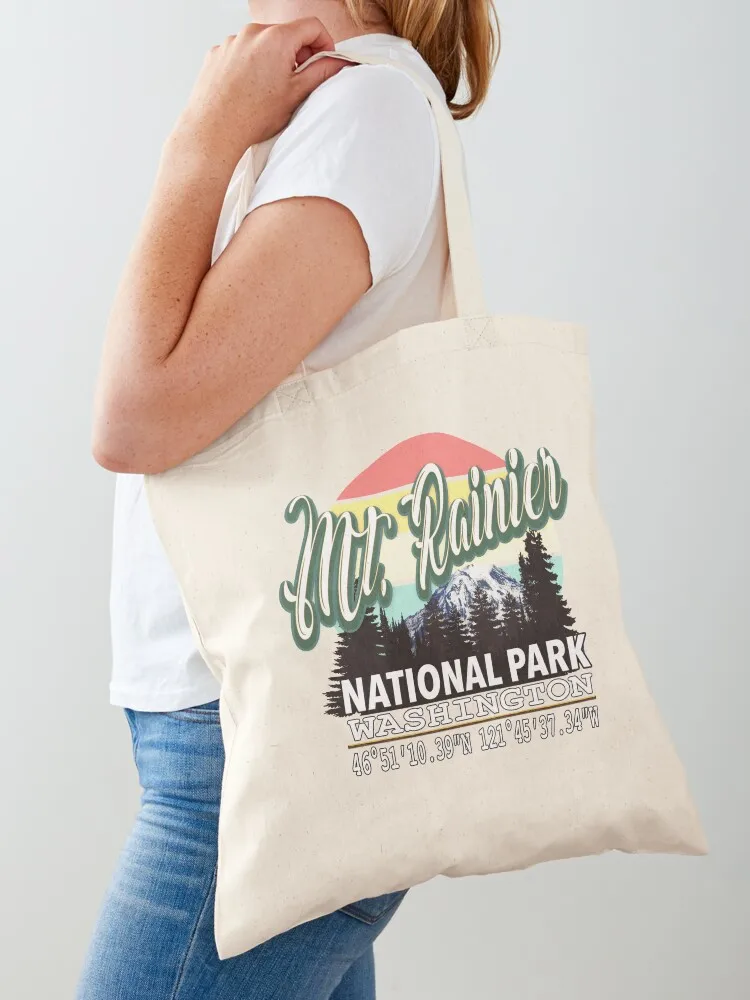 

Mount Rainier National Park with GPS Location Tote Bag hand bags Customizable tote bag sac pour femme Canvas stote bag