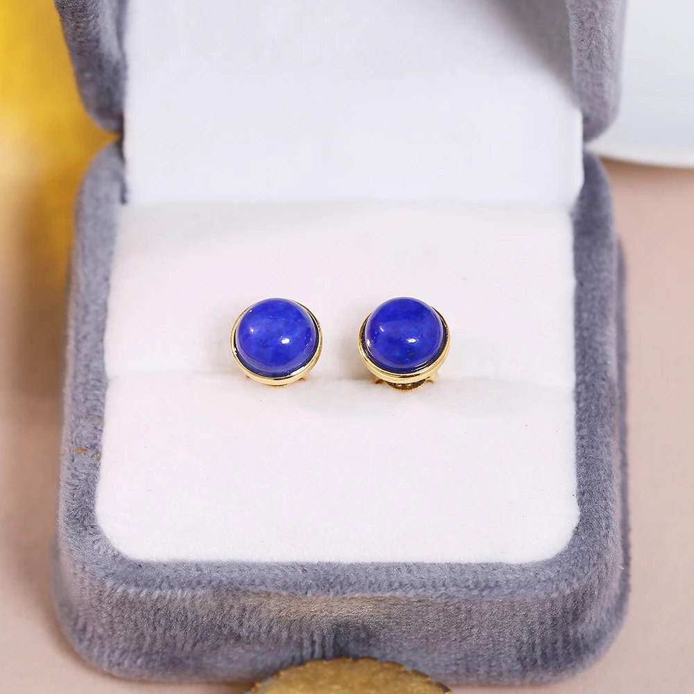8mm Genuine Natural Lapis Lazuli 925 Sterling Silver Earrings for Women Simple Jewelry Gift