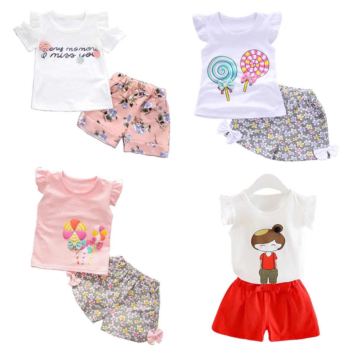 

Summer Baby Girl Clothes Cartoon Infant Outfit T-shirt Short Pant 2Pcs Set Children Tracksuit Casual Kid Sport Suit Toddler Bow