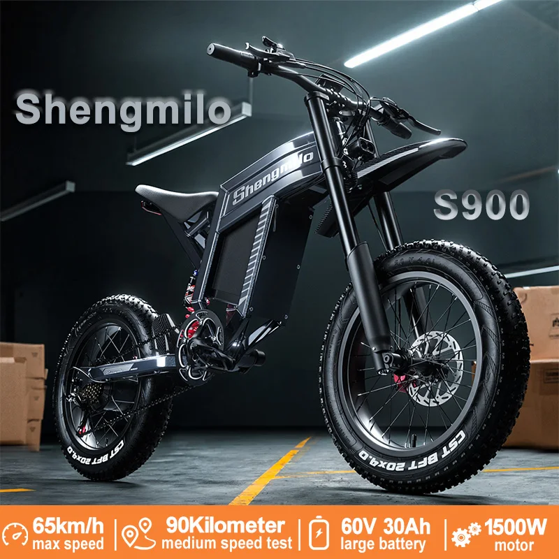 Shengmilo S900 1500W eBike, 60V 30AH Battery 20x4 Fat Tires, 40MPH 62Mi Range, 300LBS Load, Hydraulic Brake 7-Speed for Off-Roa