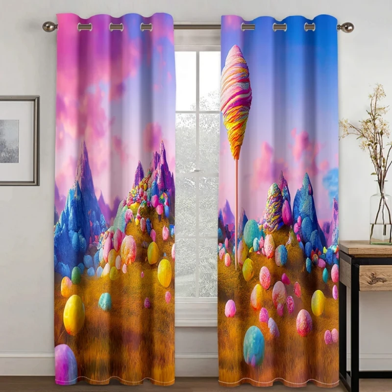 Fashion Dessert Ice Cream Lollipop Donut High Shading Curtain for Girls Bedroom Living Room Hotel Studio Window 2Panel Sunshad