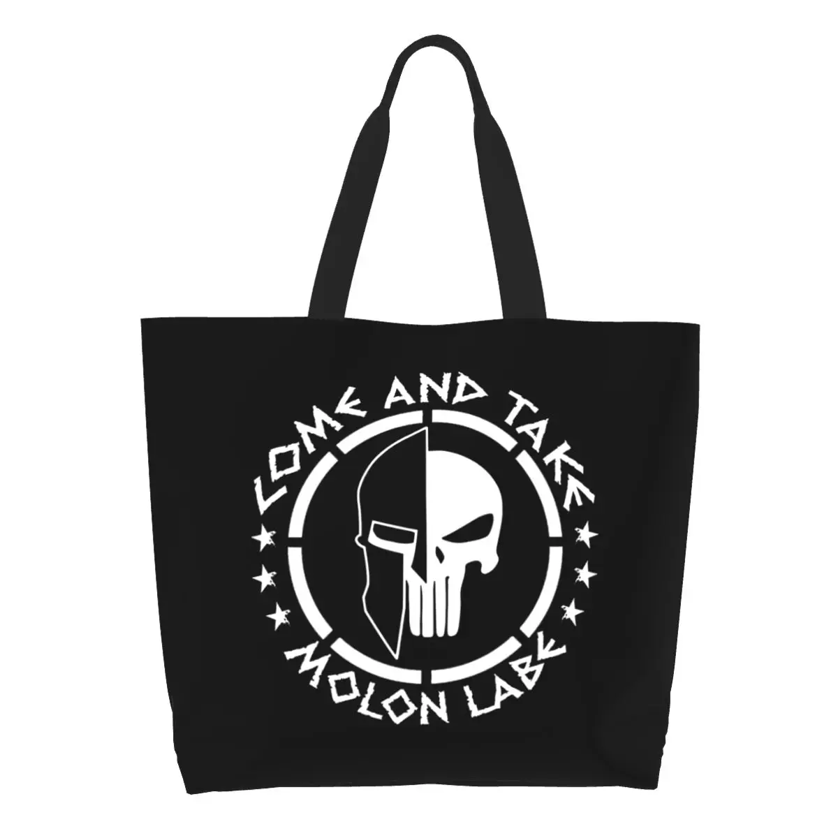 Sparta Molon Labe Spartan Skull Groceries Shopping Tote Bags Women Kawaii Canvas Shoulder Shopper Bags Big Capacity Handbag