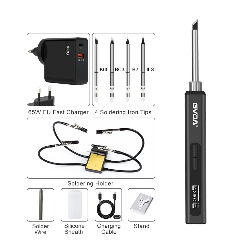 GVDA Electric Soldering Iron Kit 65W Repair Tool Welding Solder Rework Station Heat Pencil Smart Portable Solder Iron Tips