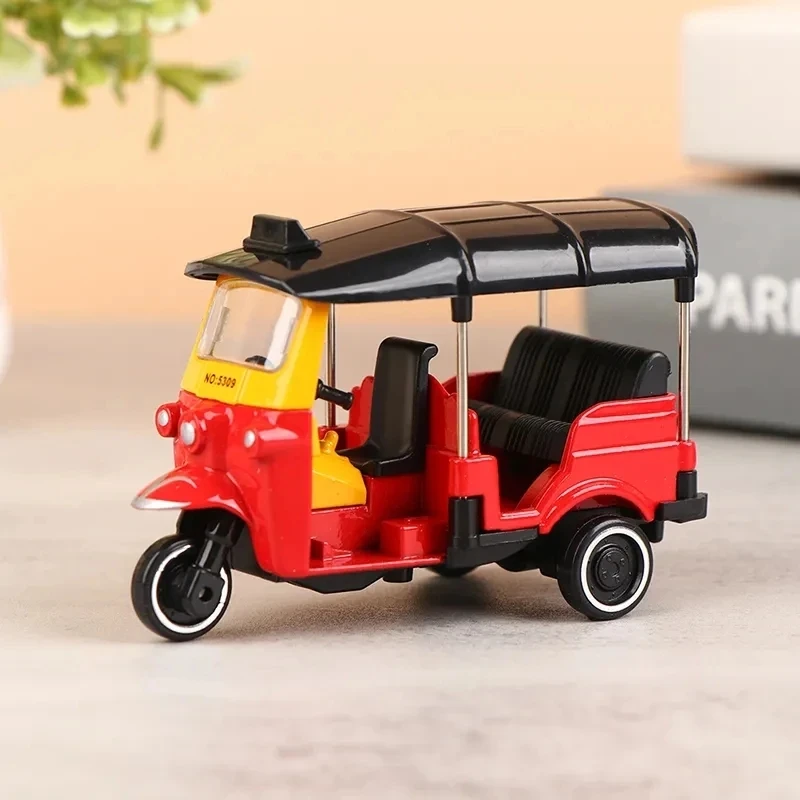 1:43 Scale Alloy Simulation Taxi Model Bangkok India Tricycle Diecast Vehicle Classic Autorickshaw Toys Collection Display Gift