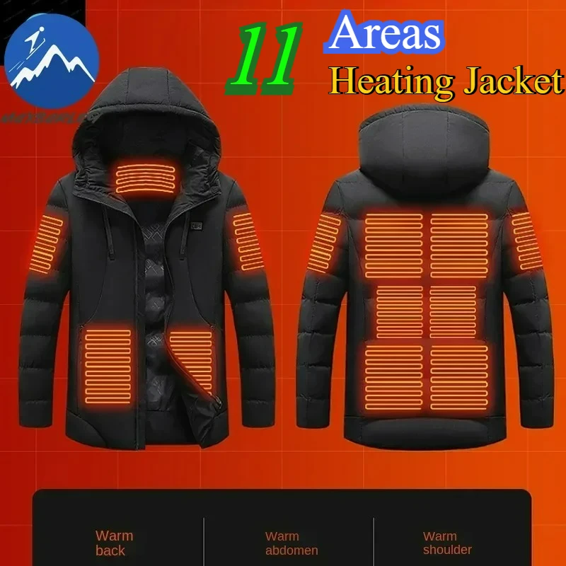 

Зимняя куртка с подогревом, мужская 11, зона нагрева, зарядка через USB, стеганые куртки с контролем температуры, уличные лыжные морозостойкие парки, пальто