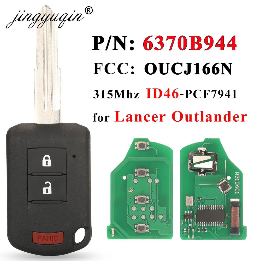 jingyuqin P/N: 6370B944 315MHz ID46 Remote FOB For Mitsubishi Outlander Sport 2013-2019 Lancer Head Car Key 2+1Button OUCJ166N